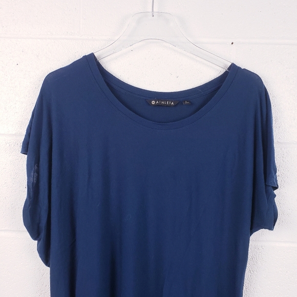 Athleta Threadlight Asymmetrical Relaxed Tee Modal Short Sleeve Crewneck Blue L - Picture 4 of 8